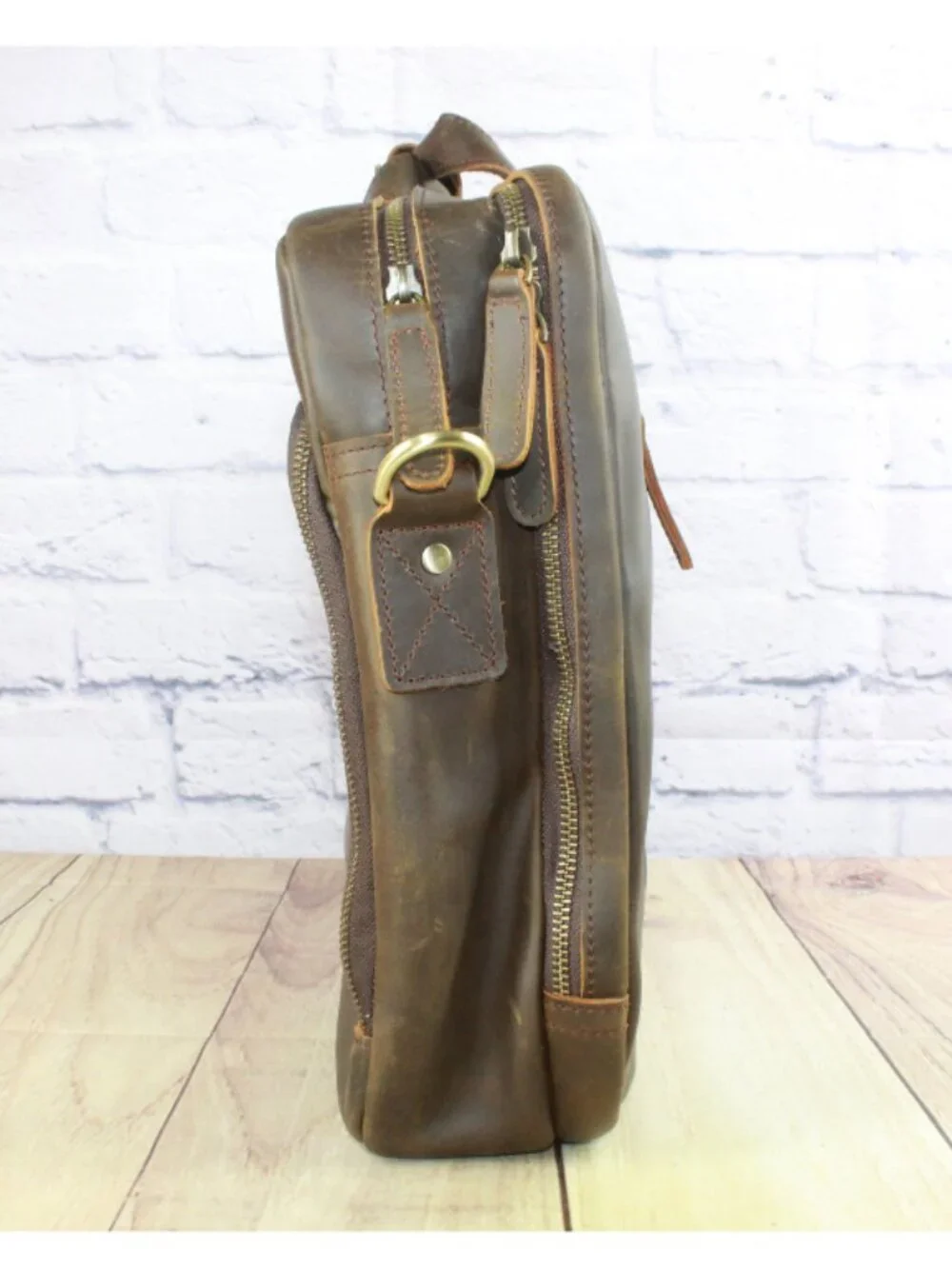 Men's Brown Leather Laptop Briefcase Messenger Bag Work Travel 18 x 12 x 3.5
